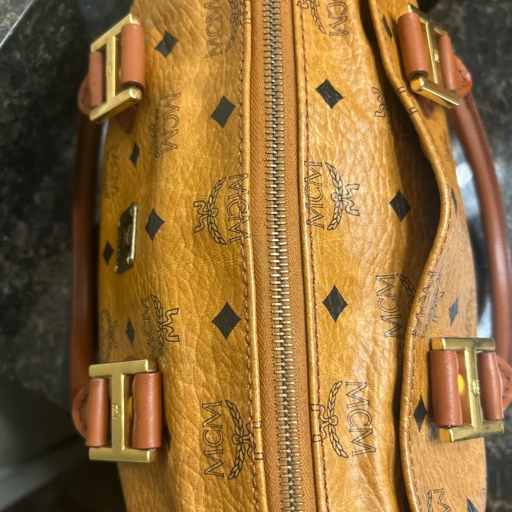 MCM Cognac Visetos Satchel with Gold Hardware and Brown Handles - Picture 13 of 15